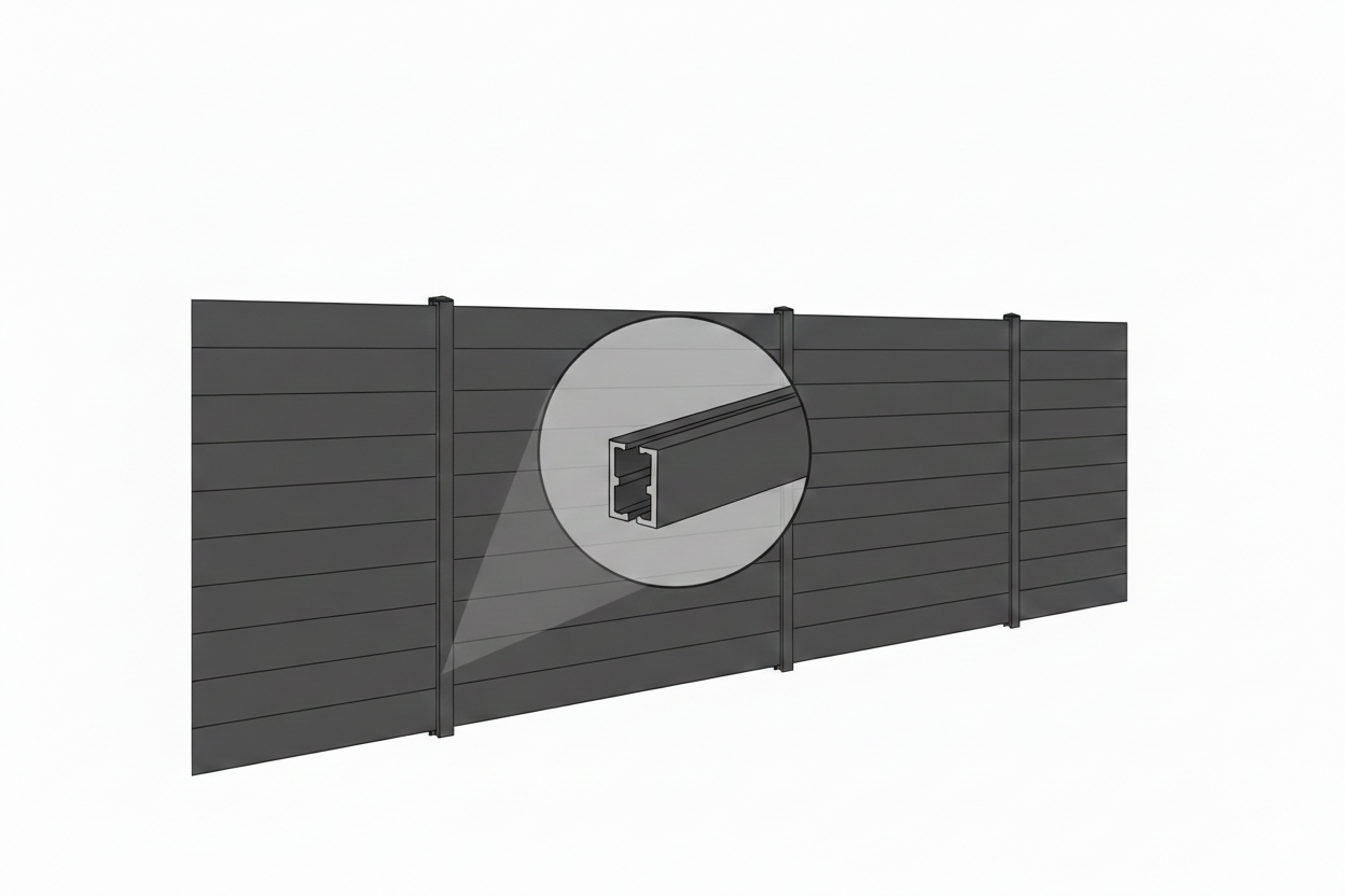 Ein Aluminium Sichtschutzzaun mit Fokus auf die Pulverbeschichtung.